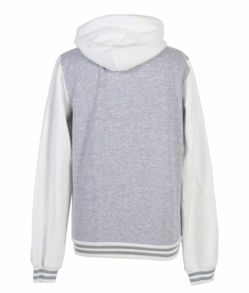 Women’s White and Grey Letterman Hooded Jacket