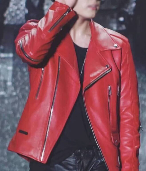 BTS Red Leather Biker Jacket