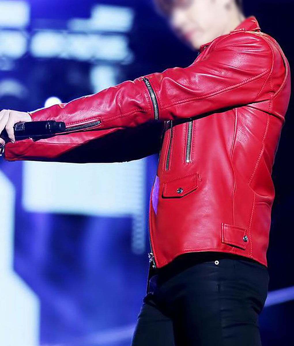 BTS Jungkook Red Leather Jacket (2)
