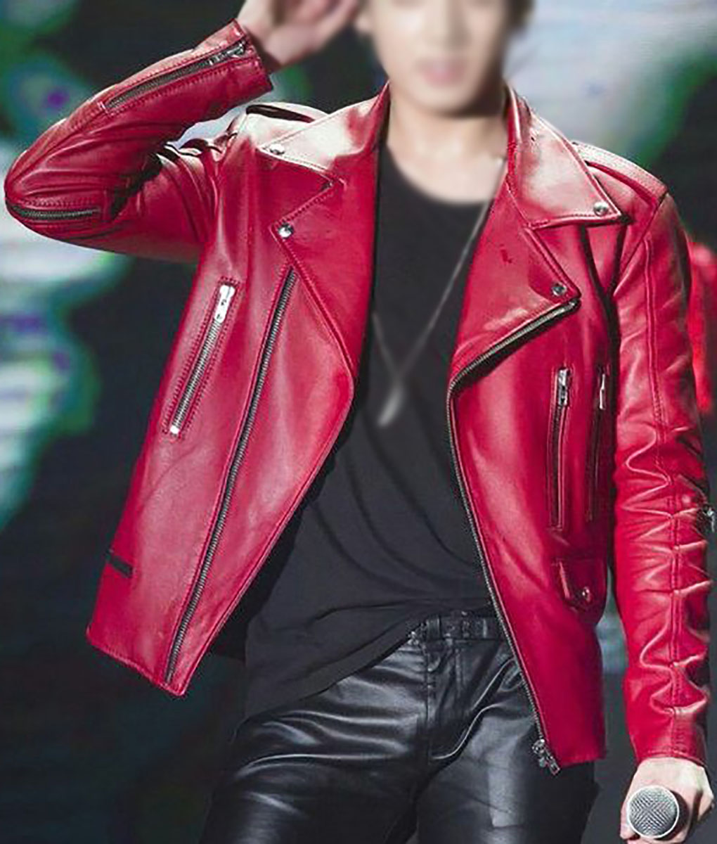 BTS Jungkook Red Leather Jacket (4)