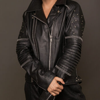 Dianna Black Leather Motorcycle Jacket-1
