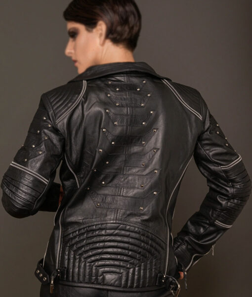 Dianna Black Leather Motorcycle Jacket-2
