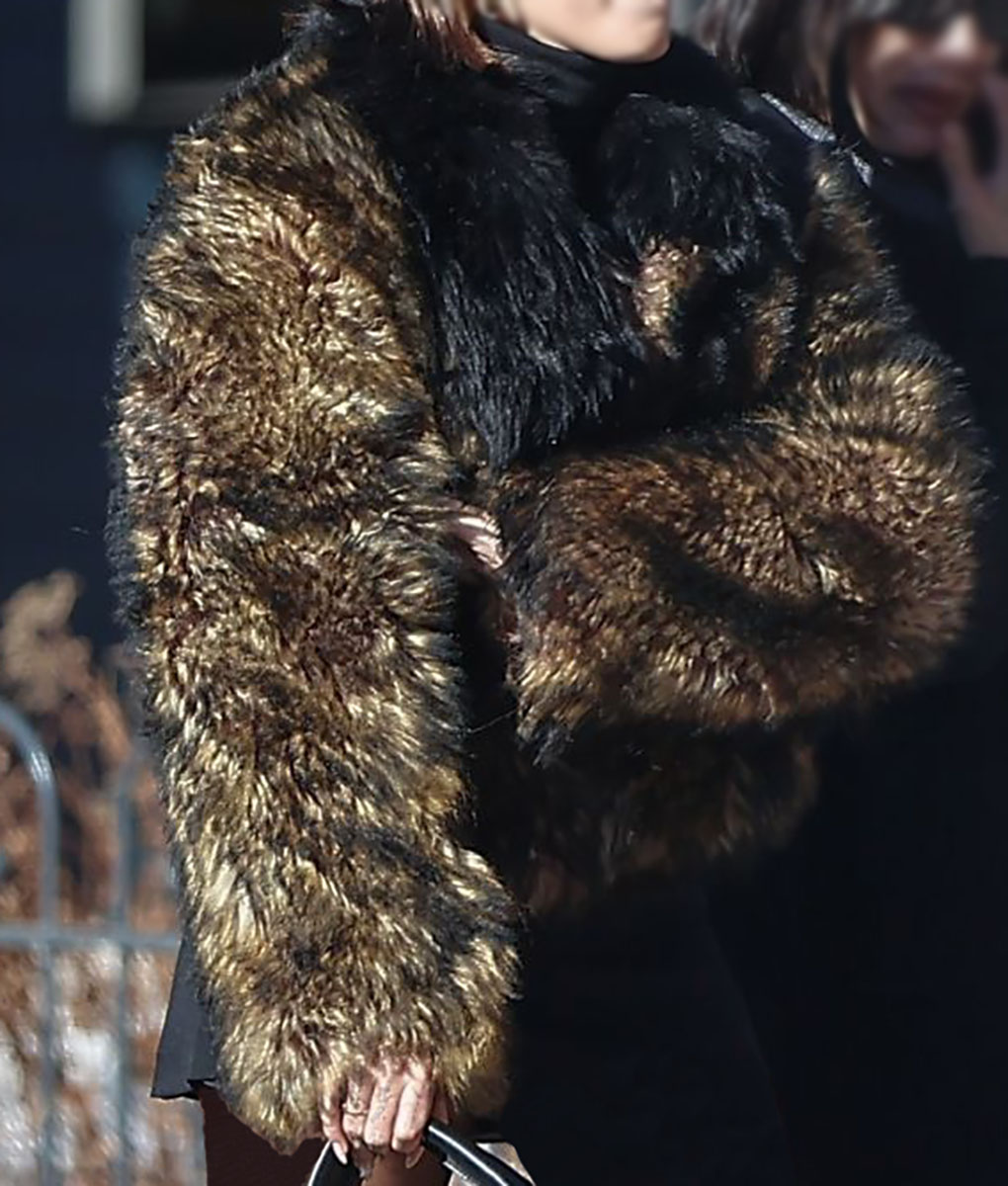 Hailey Bieber Brown Fur Jacket (1)