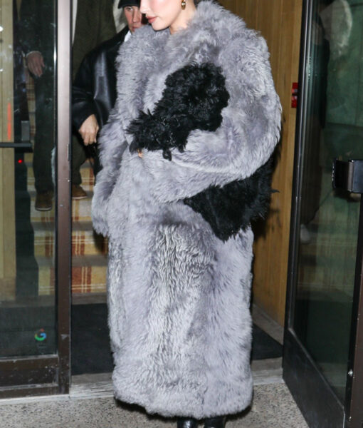 Hailey Bieber Grey Aspen Fur Coat-2