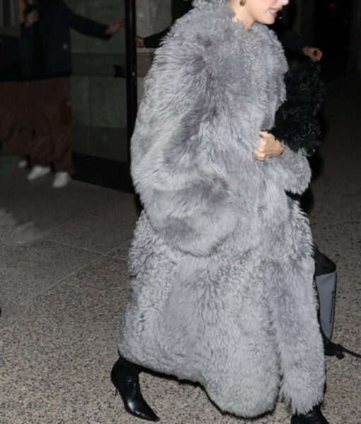 Hailey Bieber Grey Aspen Fur Coat-3