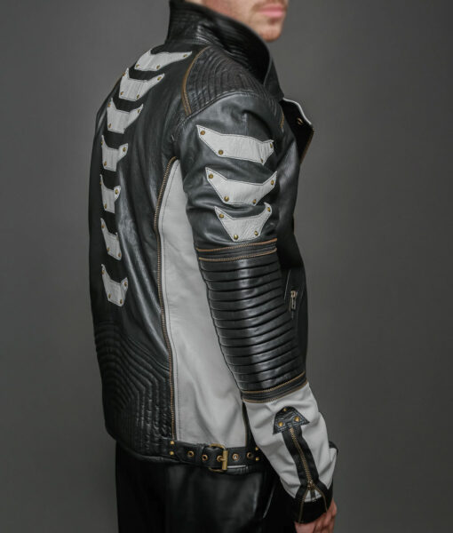 Ricky Metallic Black Leather Biker Jacket-1