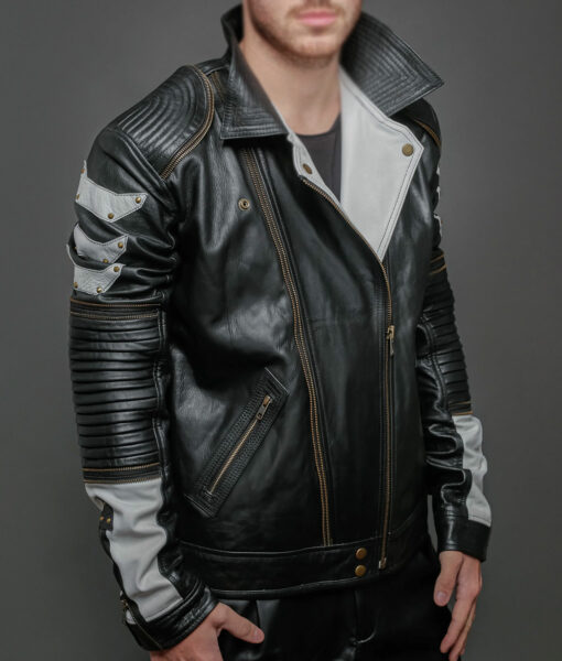 Ricky Metallic Black Leather Biker Jacket-4