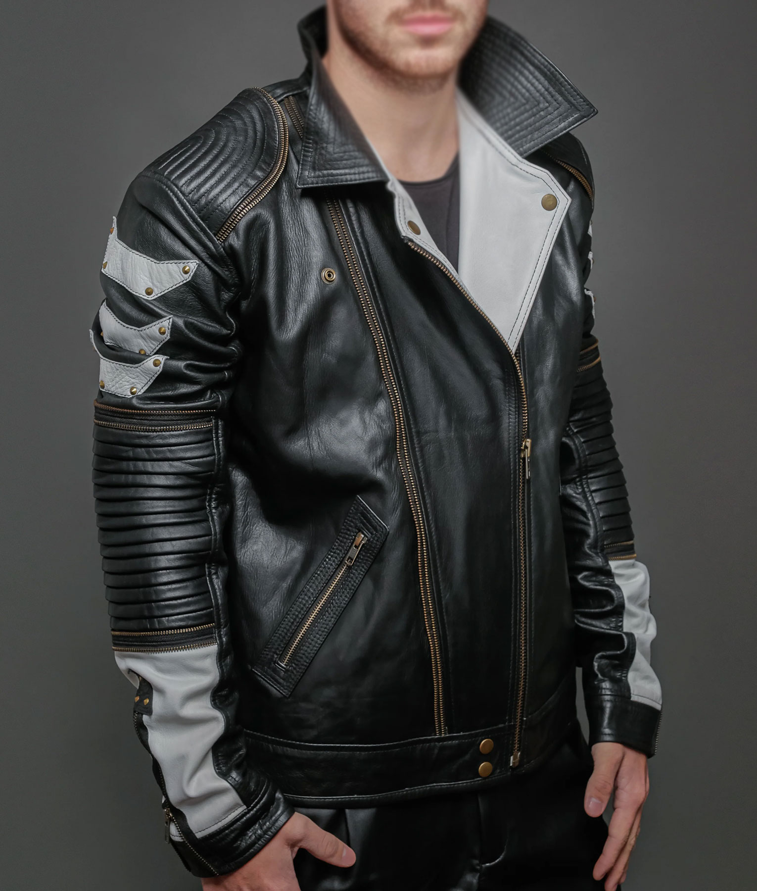 Ricky Metallic Black Biker Jacket (4)