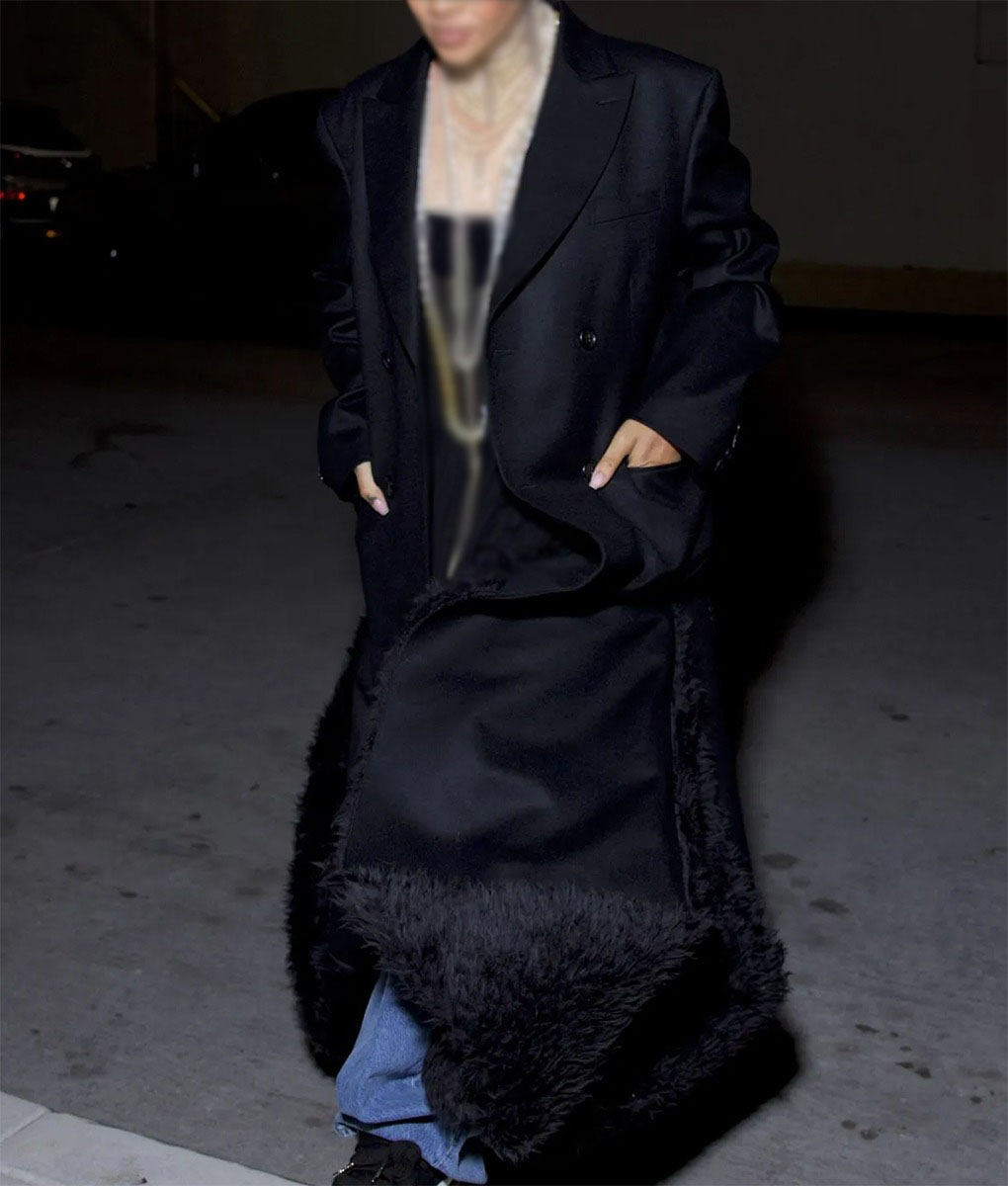 Rihanna Black Long Coat (1)