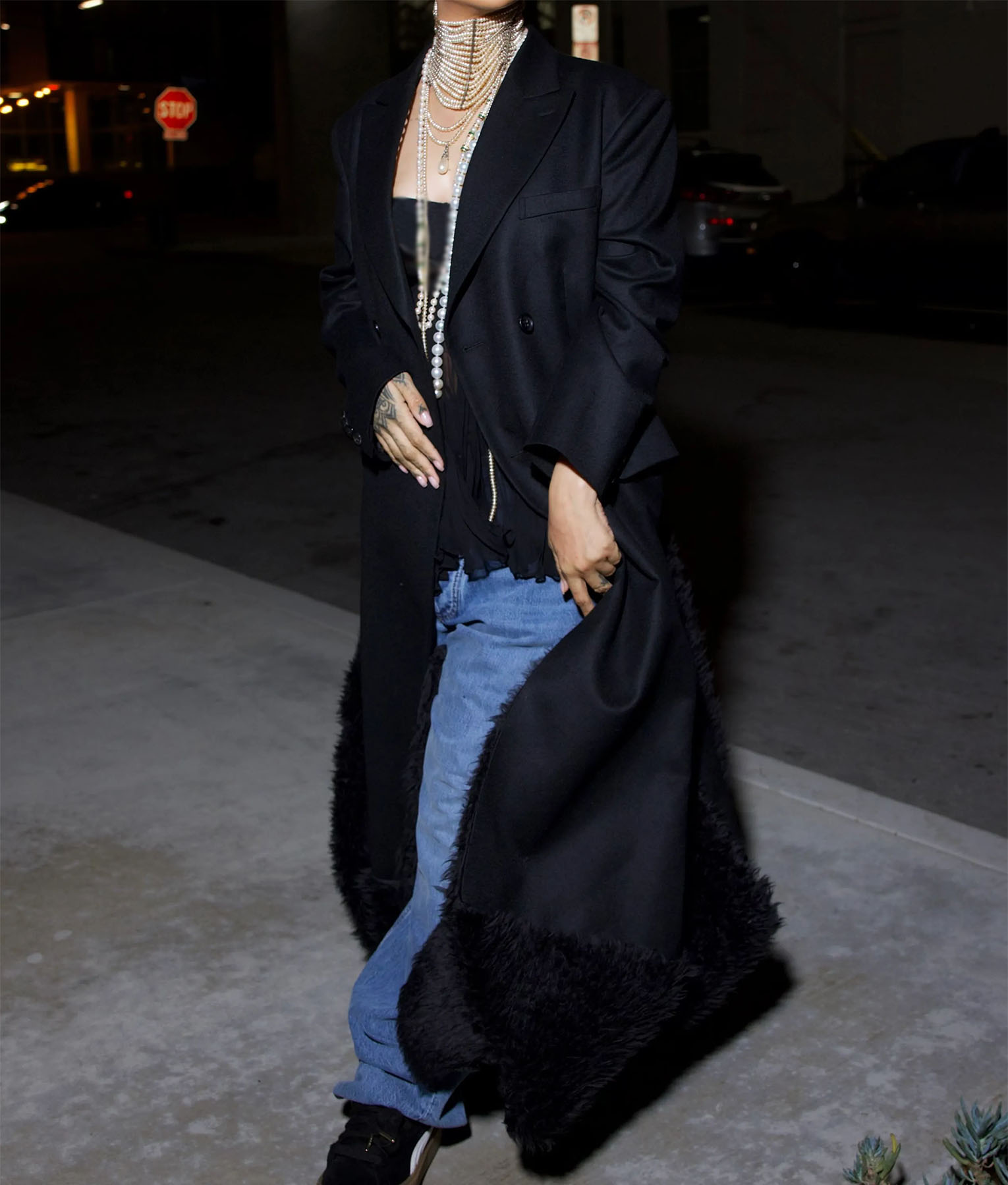 Rihanna Black Long Coat (1)