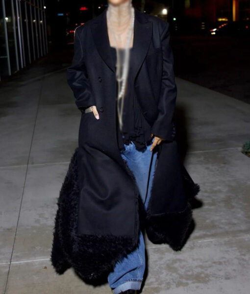 Rihanna Black Long Trench Coat-4