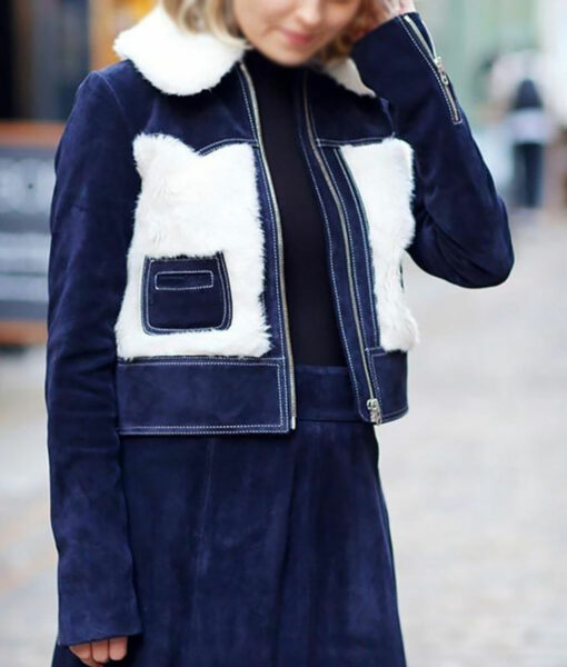 Selena Gomez Blue Suede Leather Jacket-2