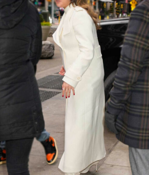Selena Gomez White Long Trench Coat-1