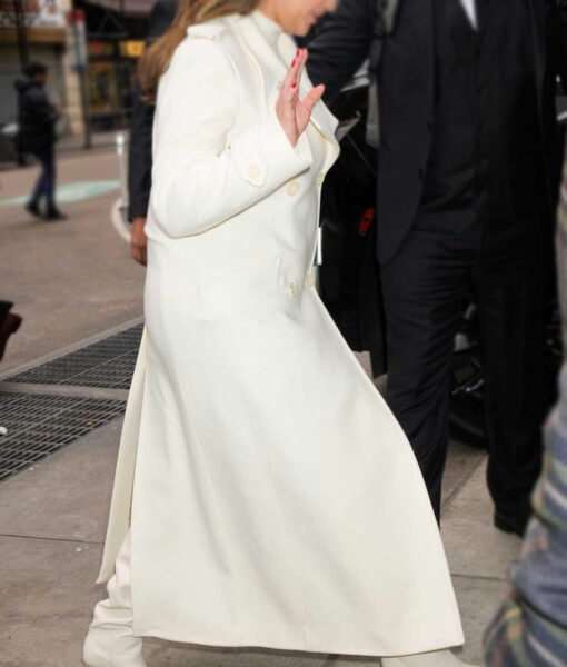 Selena Gomez White Long Trench Coat-3