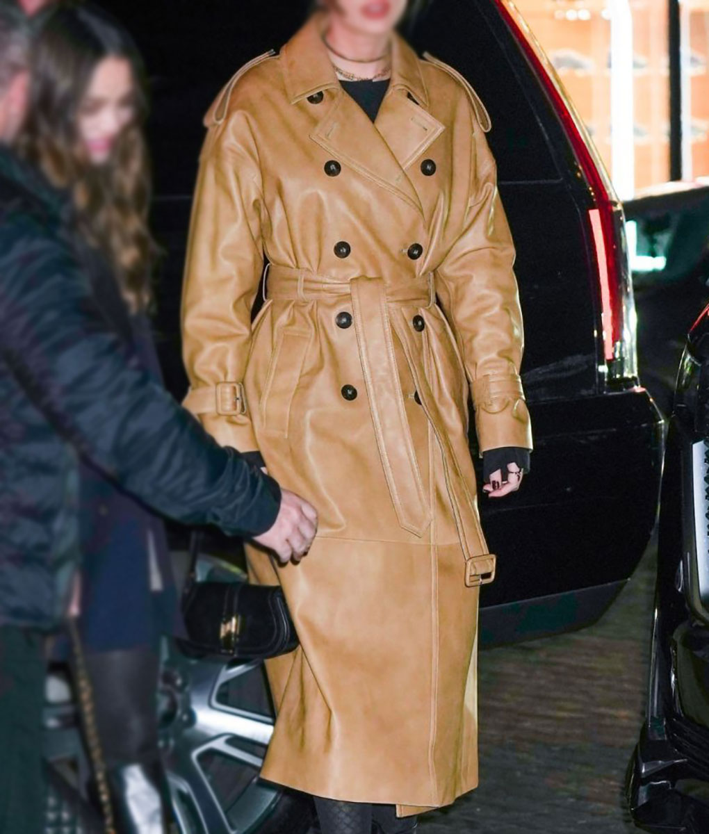 Taylor Swift Brown Leather Trench Coat (1)