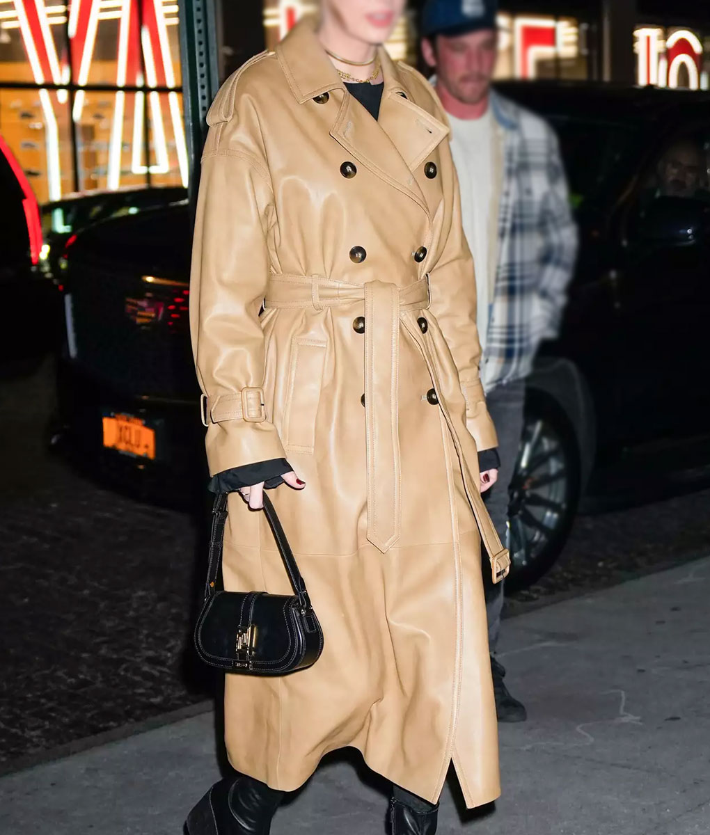 Taylor Swift Brown Leather Trench Coat (2)