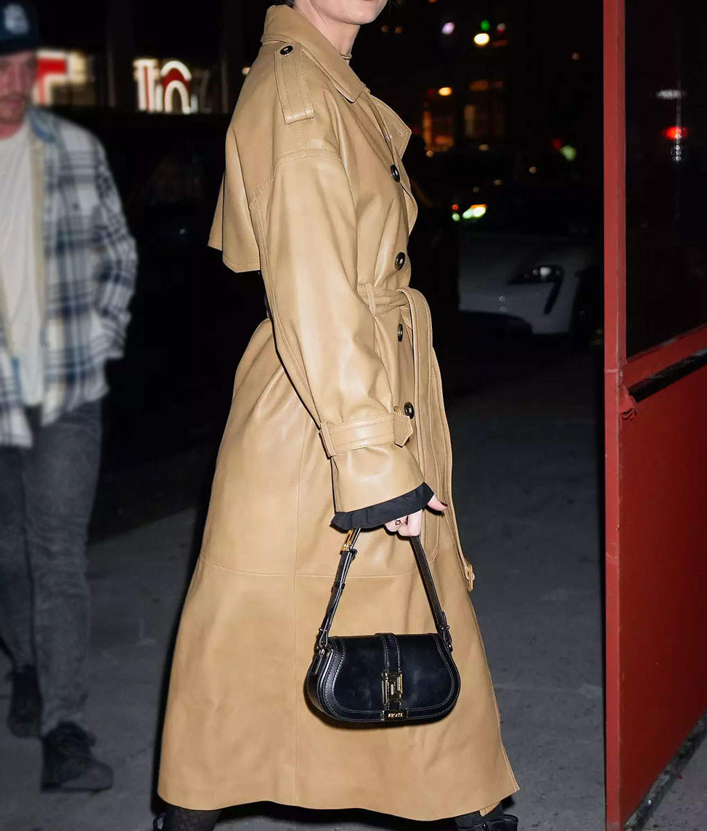 Taylor Swift Brown Leather Trench Coat (3)