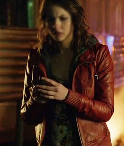 Thea Queen Arrow (Willa Holland) Brown Leather Hooded Jacket