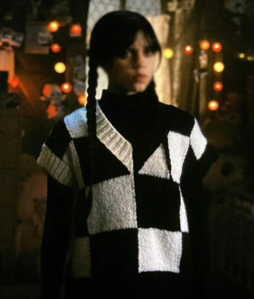 (Jenna Ortega) Black and White Sweater Vest