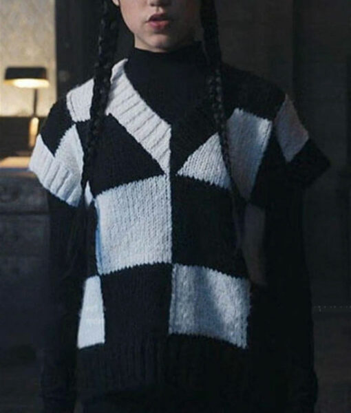 Wednesday Addams (Jenna Ortega) Black and White Sweater Vest
