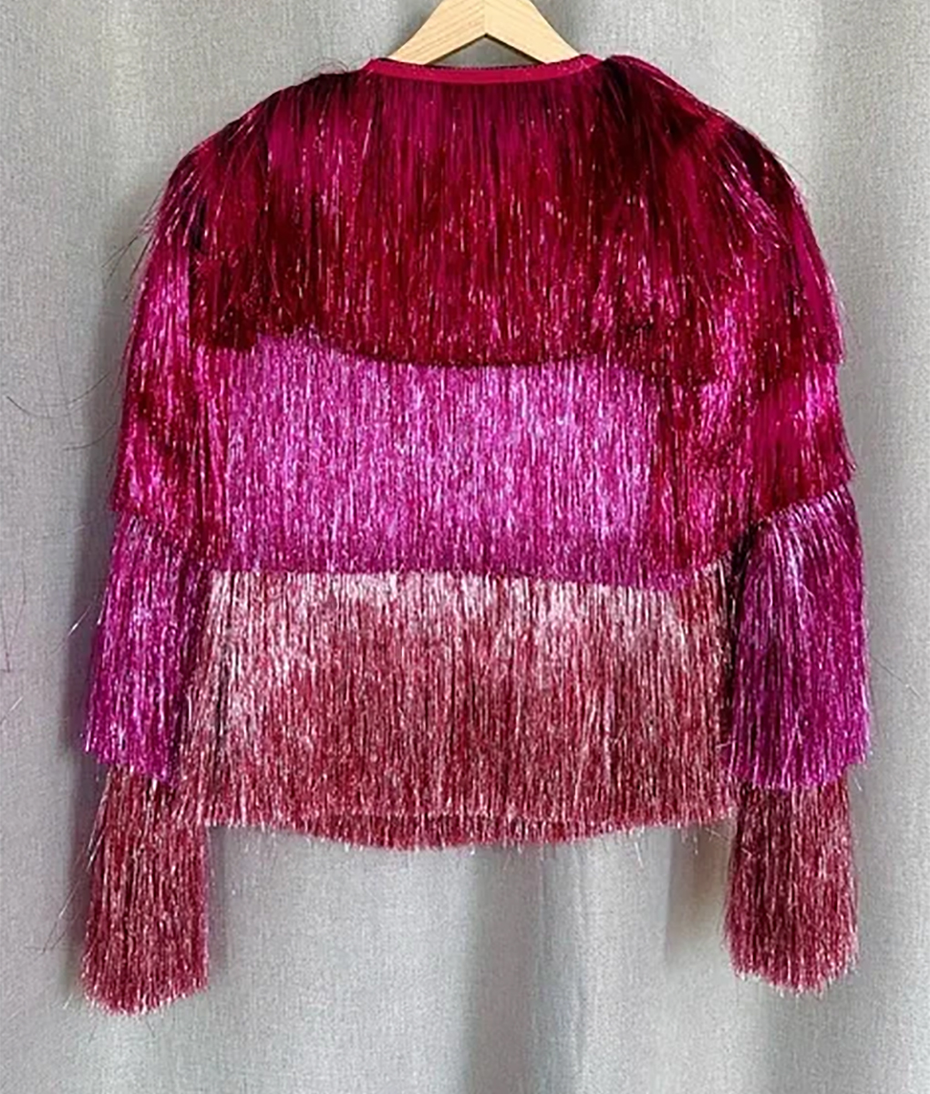 Alison Oliver Saltburn Fringe Pink Jacket (4)