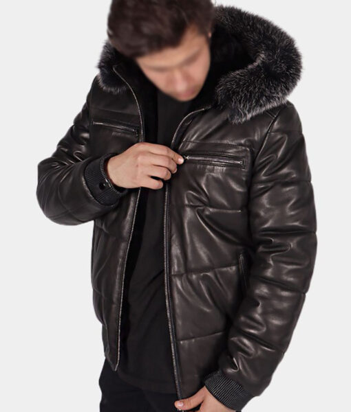 Ambrose Black Leather Puffer Jacket