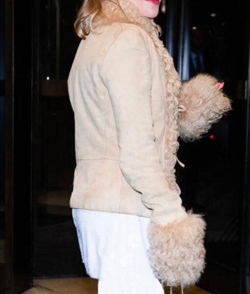 AnnaSophia Robb Beige Leather with fur Jacket-3