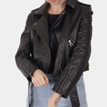 Rita Black Leather Biker Jacket-4
