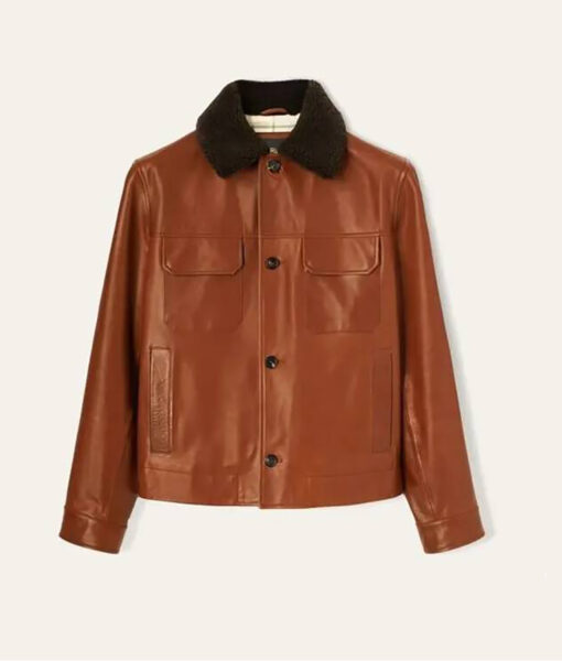 Brad Pitt Art Exhibit Brown Leather Jacket