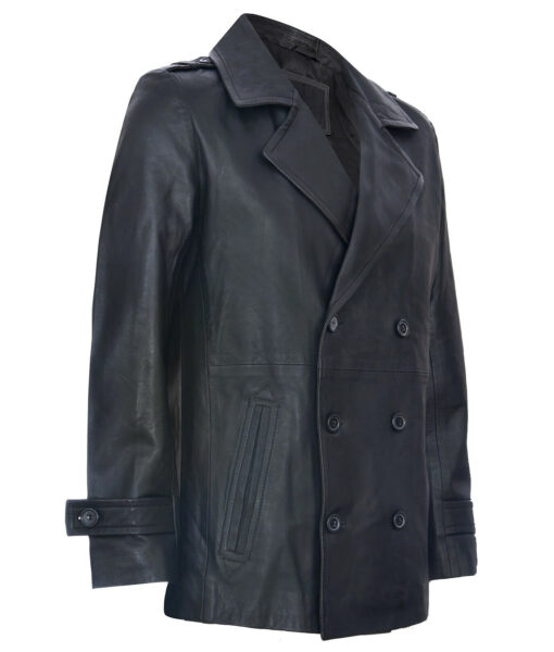 Bryan Mills Taken (Liam Neeson) Double Breasted Black Leather Peacoat