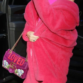 Busy Philipps NYC Pink Fur Coat-2