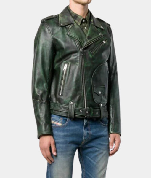 Jon Moxley Green Leather Biker Jacket-3