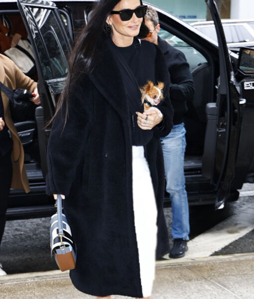 Demi Moore Long Black Fur Coat-3