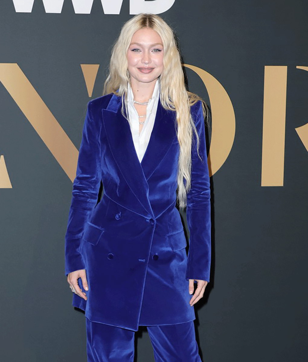 Gigi Hadid Blue Velvet Coat (4)