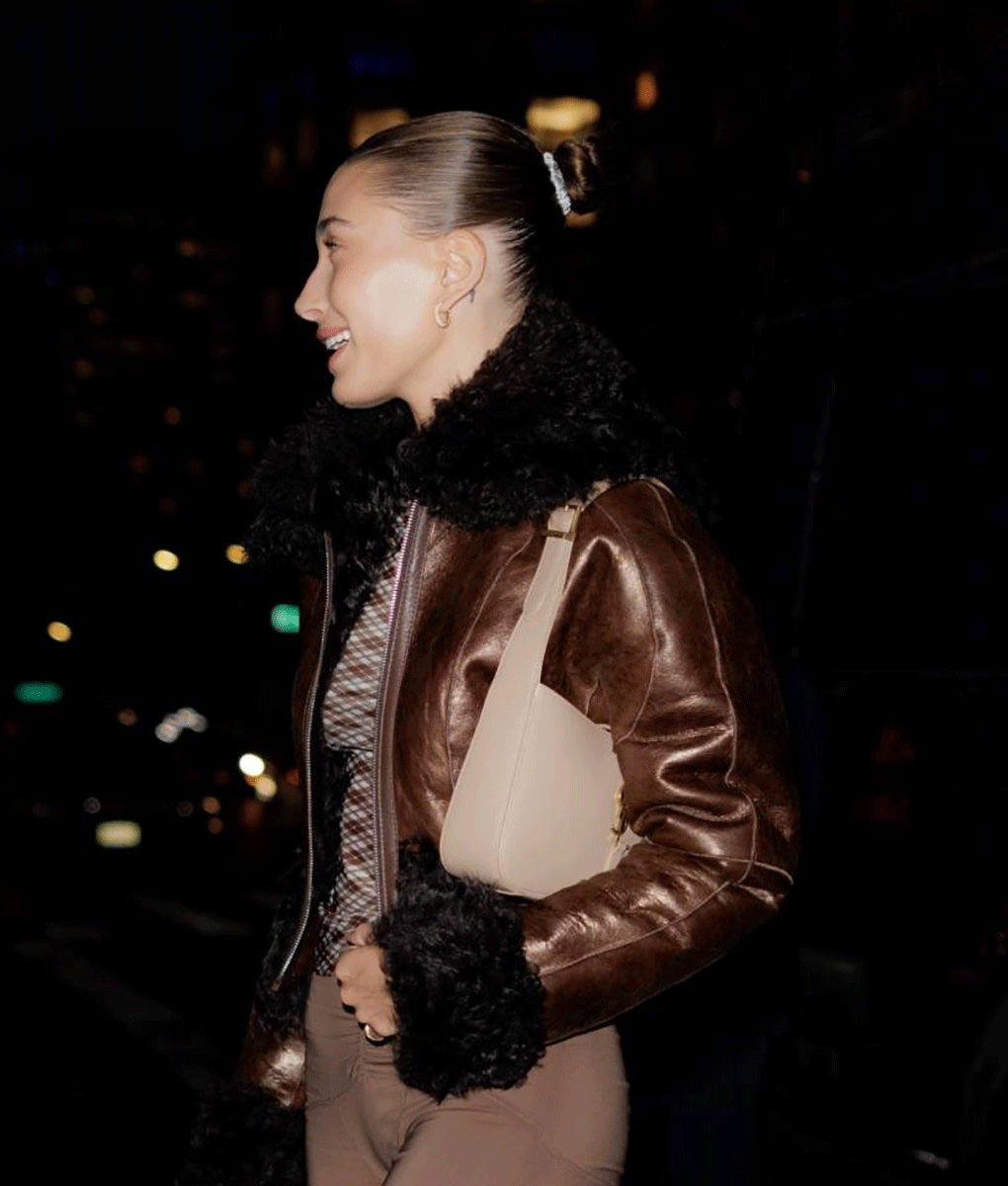 Hailey Bieber Leather with Fur Jacket (5)