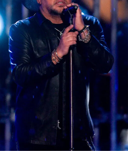 Jason Aldean CMT Awards Black Leather Jacket-1
