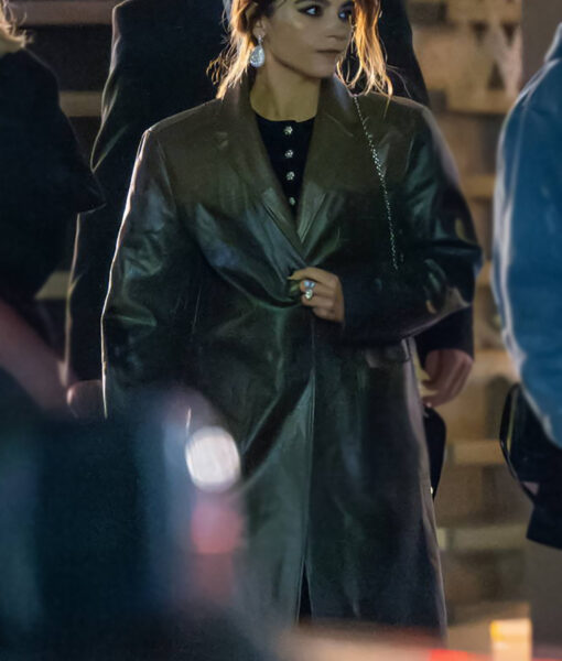 Jenna Coleman Brown Film Premiere Long Leather Coat