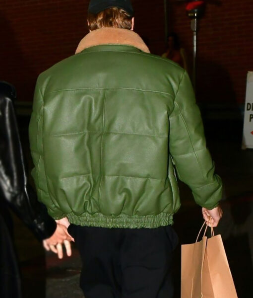 Justin Bieber Green Leather Bomber Jacket-2