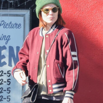 Kate Mara Wool Red Varsity Jacket-3