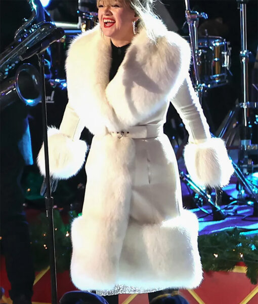 Kelly Clarkson Rockefeller Christmas Tree White Coat