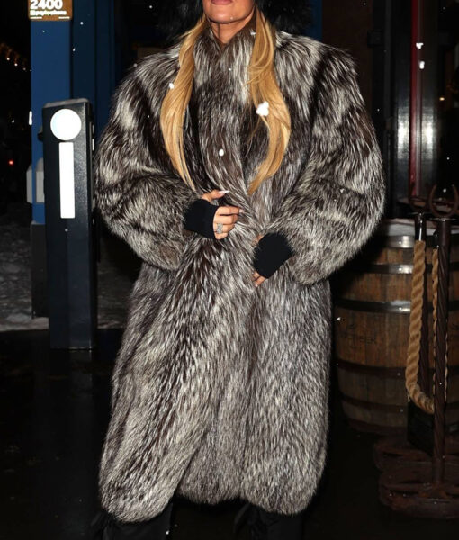 Khloe Kardashian Natural Long Fur Coat-2