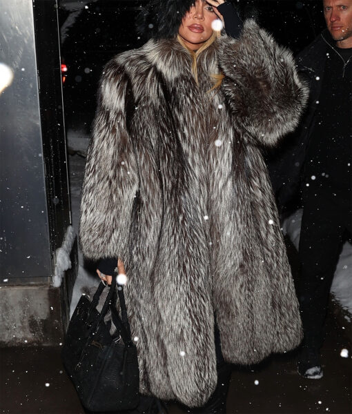 Khloe Kardashian Natural Long Fur Coat-1