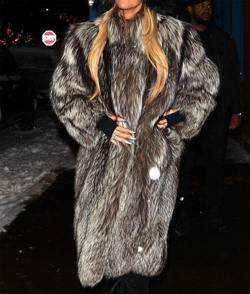 Khloe Kardashian Natural Long Fur Coat-3