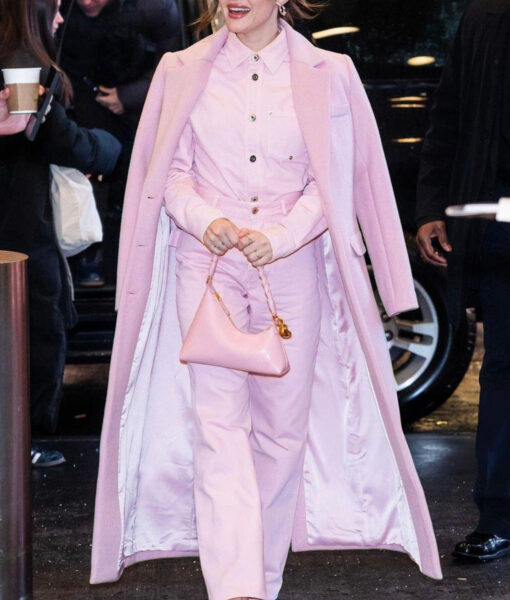 Lucy Hal CBS Morning Show Long Pink Coat-5