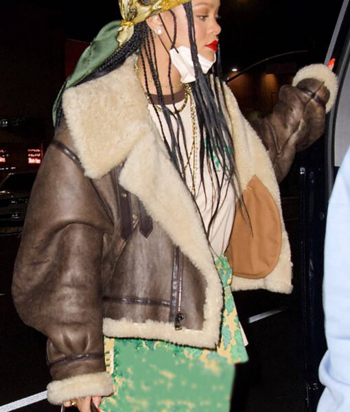 Rihanna Leather with Fur Brown Jacket-2