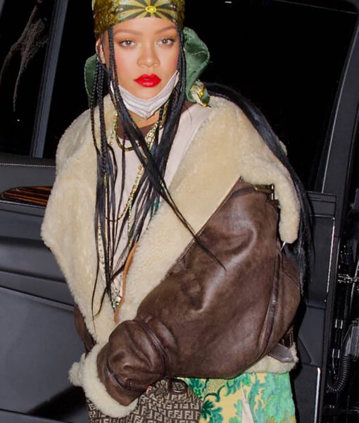 Rihanna Leather with Fur Brown Jacket-3