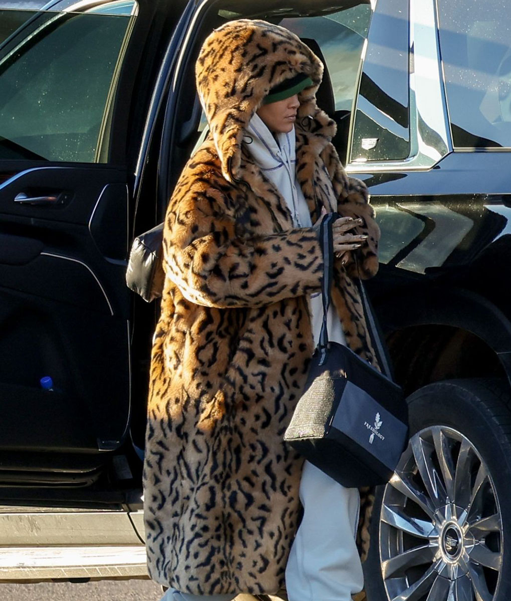 Rihanna Leopard Print Fur Coat (1)