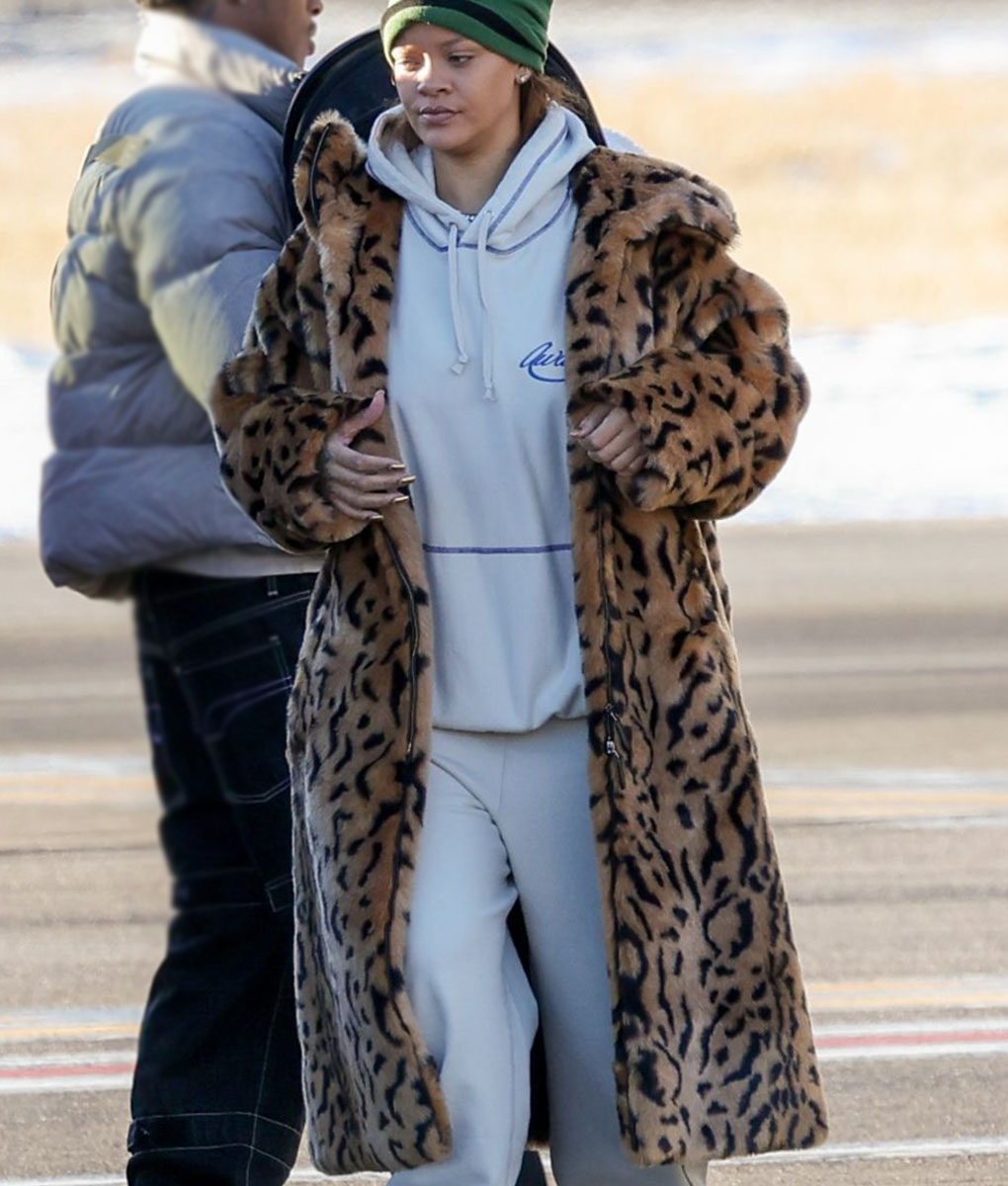 Rihanna Leopard Print Hooded Fur Coat-1