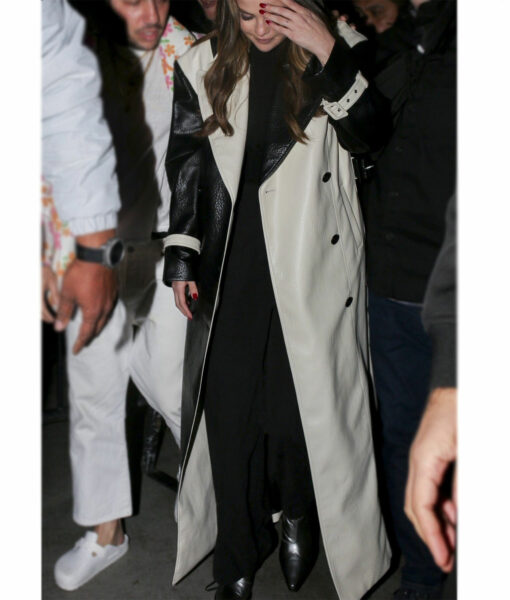 Lakers Game Selena Gomez Leather Colorblock Baylor Coat