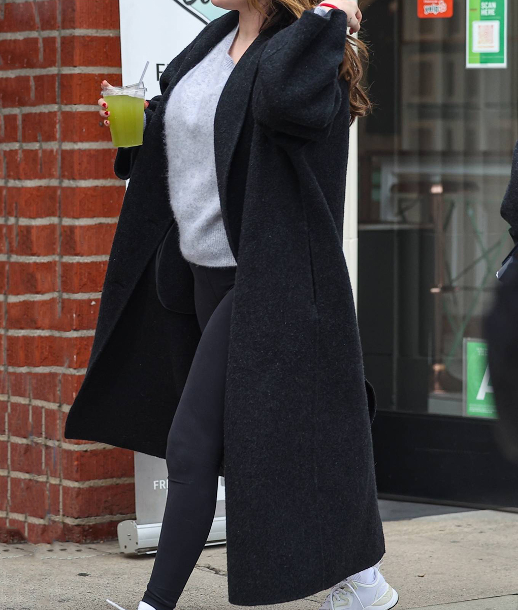 Selena Gomez Long Black Coat (3)